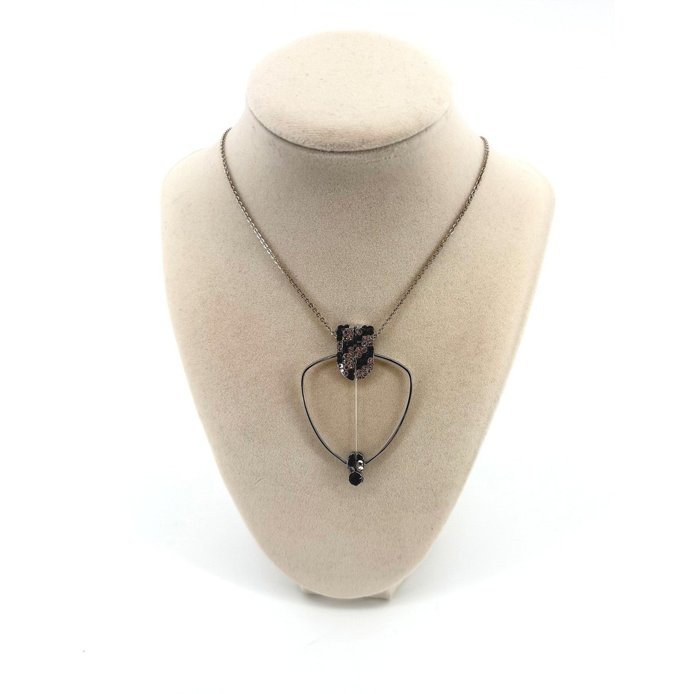 Vintage Style Monocle Magnifying Glass Necklace Rhinestone +2.50 Silver Black